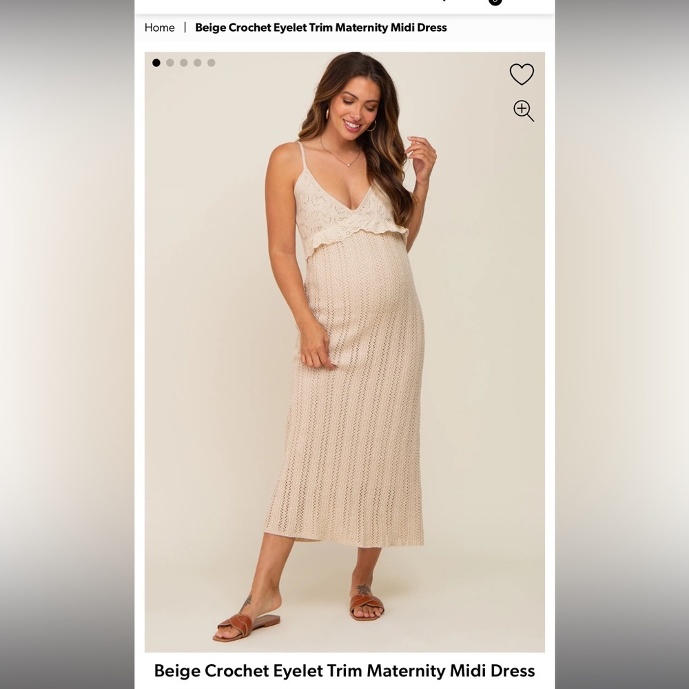 Beige Crochet Eyelet Trim Maternity Midi Dress size small